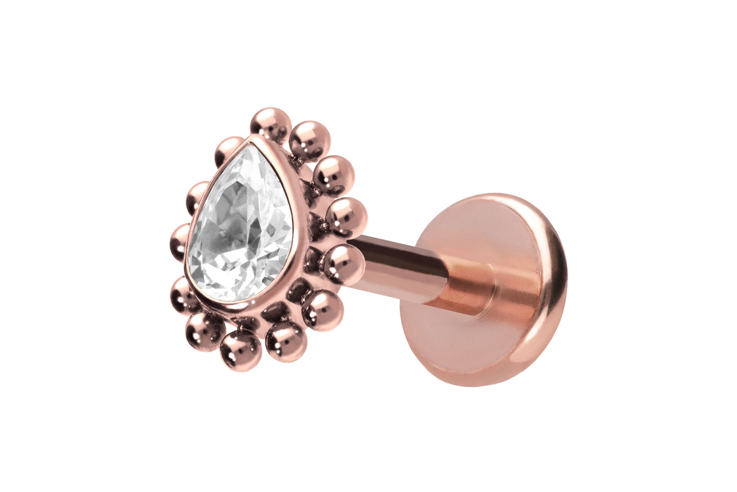 Titan Labret Piercing mit Push Fit KRISTALLTROPFEN + KUGELN
